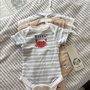 Gerber Striped Bodysuit Set - Blue, Tan, White